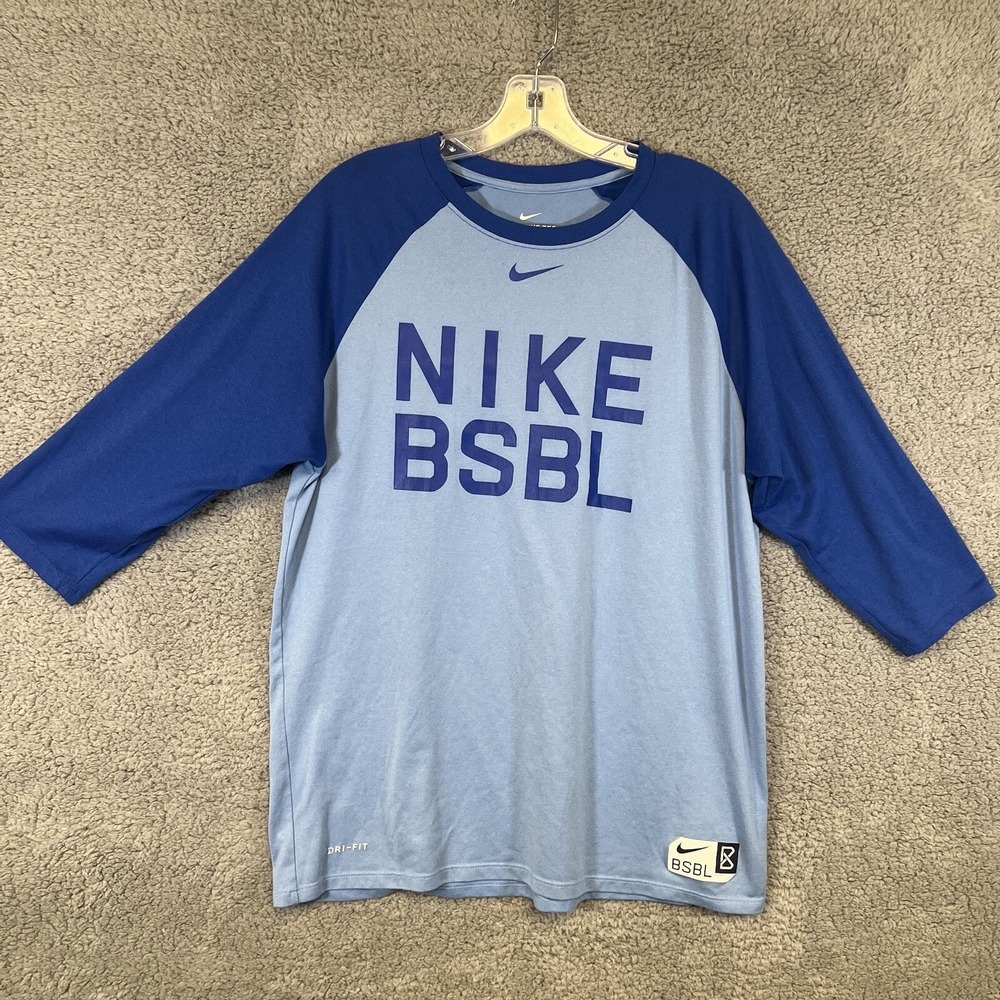 Nike BSBL Dri-Fit‎ Shirt Men's Size L Light Blue Royals Baseball Raglan Henley